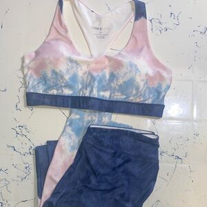 Citron Pink and Blue Tie-Dye Sports Bra and Leggings Set